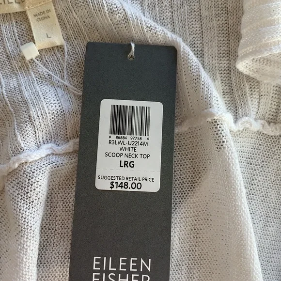 Eileen Fisher Fine Gauge Linen Knit Scoop Neck Top. Size L. NWT. White - Picture 7 of 7